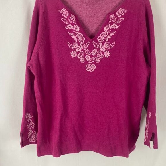 Susan Graver Pink Split Neck Jacquard Sweater Women's XL - Picture 6 of 12